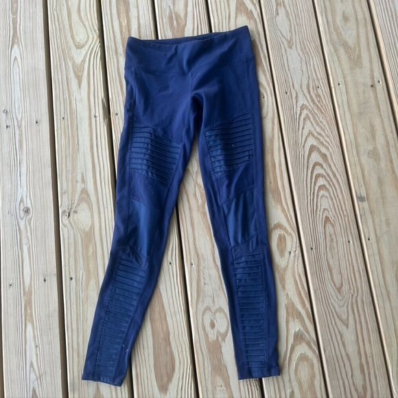 ALO Yoga Pants - Alo Yoga Ribbed Mesh Leggings Tights Sz Small Navy Blue